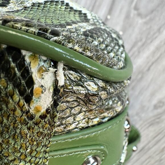 Sharif Green Snake Pattern Satchel Handbag NWT but has Peeling - Picture 9 of 16